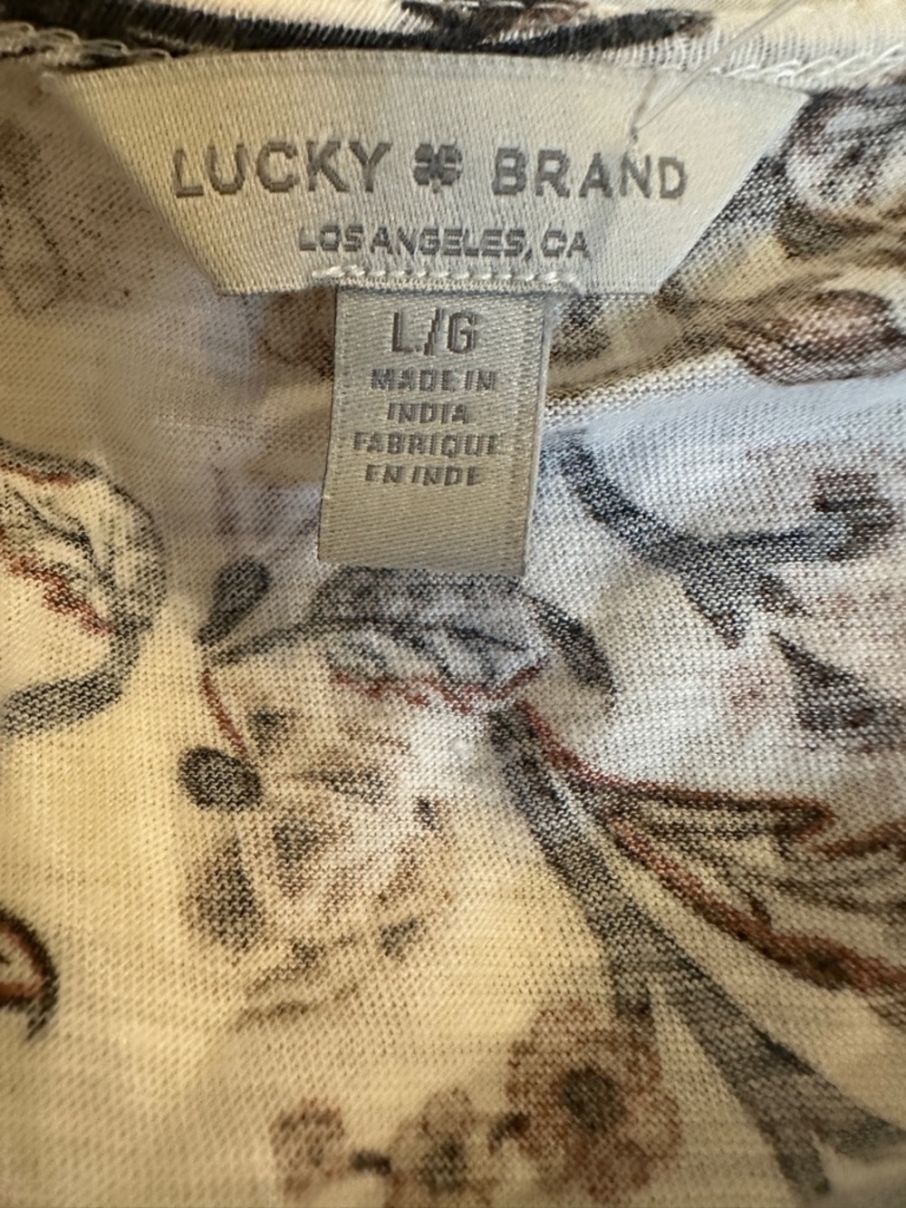 New w/o Tag Lucky Brand Vneck Cream & Brown Floral Cotton Top Size L Cottagecore - Picture 3 of 5